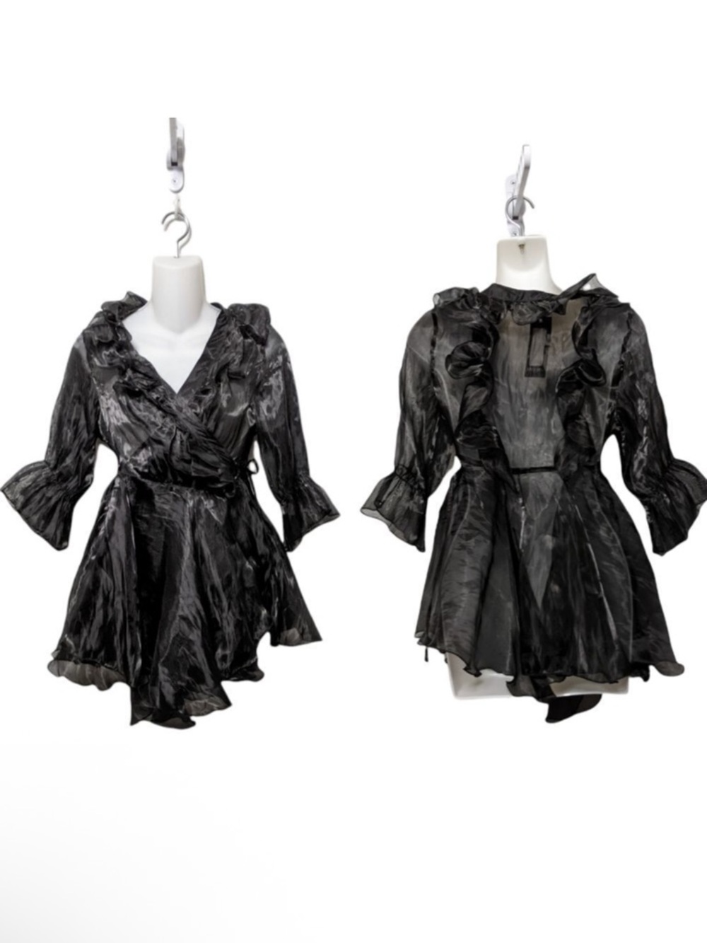 NWT Nasty Gal Elenza L&L Silky Sheer Ruffle Boudoir Pinup Peignoir Robe